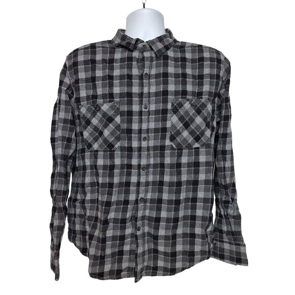 Arizona Jean Co Mens Black Gray Plaid Flannel Button Up Shirt XL - Picture 2 of 6